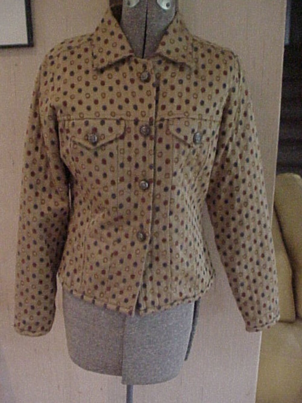 VTG 90s Daniel K Gold Jacket w/Embroidered Polka Dots Size S/Small Short Trucker